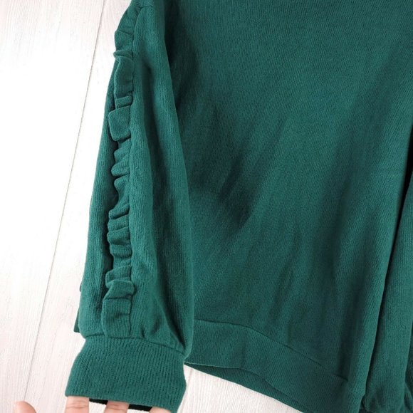 A New Day Green Pullover Crew Neck Womens Ruffle S - Picture 3 of 6